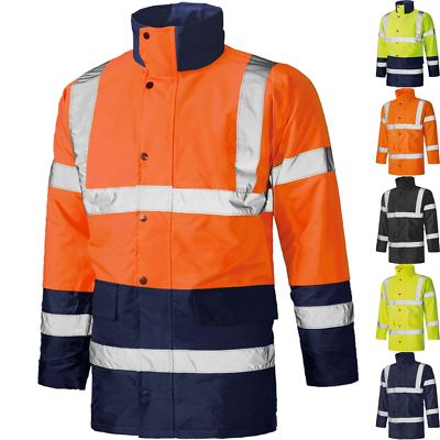 HI VIZ PARKA JACKE SICHTBARKEIT ARBEIT WASSERDICHT SECURITY ZWEIFARBIG HIGHWAY MANTEL
