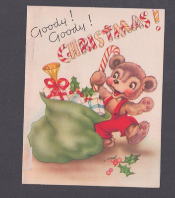 Christmas Card Goody! Goody! Bear Anthropomorphic Pop Up Toy Bag Gifts Candy