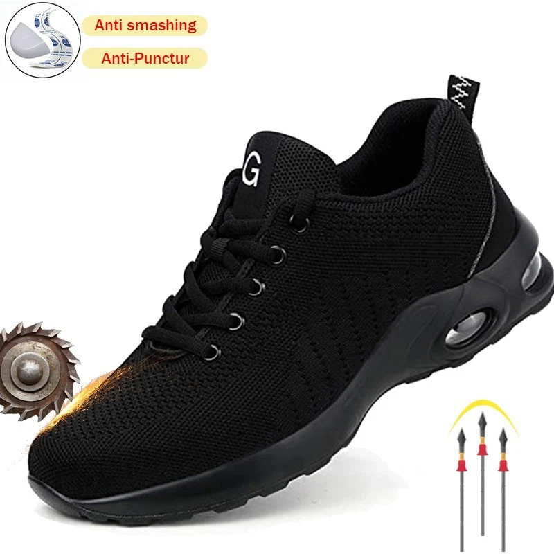 Men steel toe safety work shoe all-season outdoor Breathable sneaker non-slip
