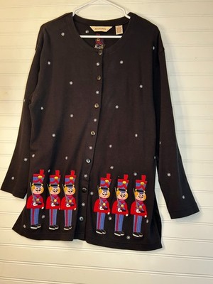 Vintage Bechamel Cardigan Sweater Women's M Black Christmas Nutcrackers