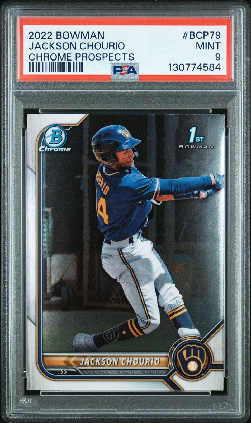 2022 BOWMAN CHROME PROSPECTS JACKSON CHOURIO 1ST BCP79 PSA MINT 9 BREWERS RC