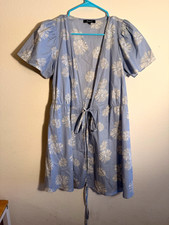 Madewell Blue/White Floral Wrap Dress V-Neck Puff Short Sleeve Tie Short S