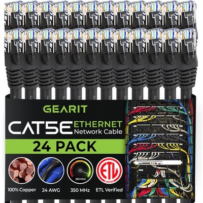 24 PCS Cat5e Ethernet Patch Cable 6 Feet Snagless RJ45 LAN Network Black