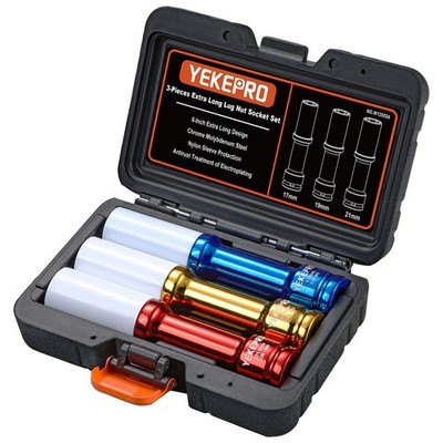 YEKEPRO Lug Nut XL 3Pc (17,19,21mm), 17mm(blue), 19mm(yellow), 21mm(red) 
