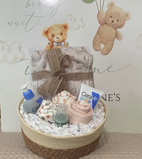 Premium Bath time Basket Gift Set Neutral baby Gift, New Born, Baby Shower Brown