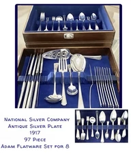 National Silver Company Antique Silver Plate 1917 96-Pc  Adam Flatware Set for 8