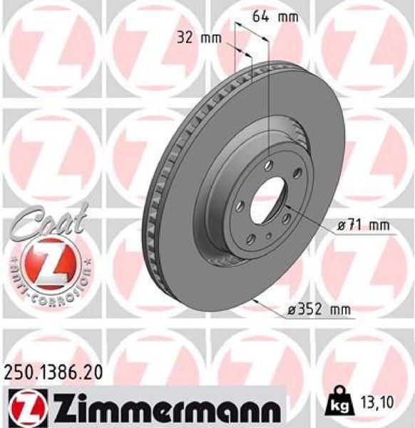 2X Bremsscheibe Zimmermann 250.1386.20 2 Bremsscheiben Vorderachse Vorne-image