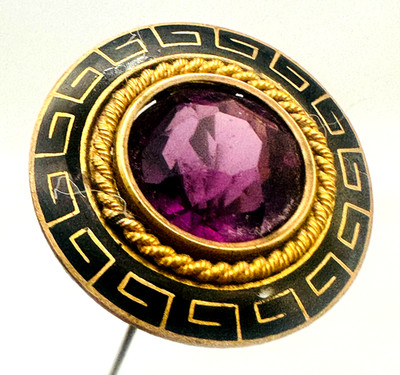 Antique Cloisonné Enamel Hatpin Greek Key Gold Rope Rings Amethyst Beauty Indeed