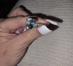 Cushion Cut Blue Topaz Prong Setting Silver Ring