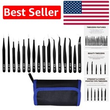 16-Piece Professional Precision Tweezers Set - Anti-Static Stainless Steel