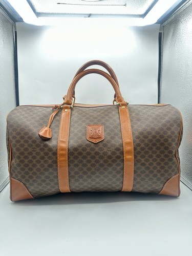Vintage Celine Macadam Boston Bag Medium Brown Monogram Tan Leather Y2K
