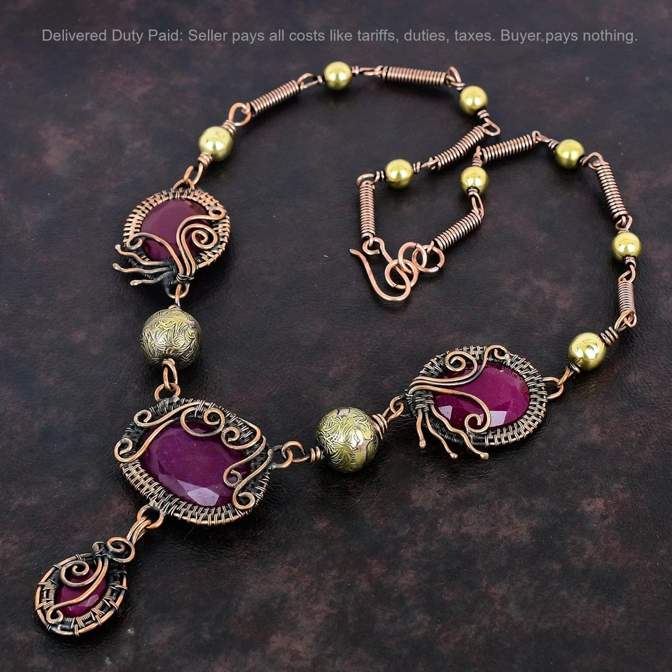 Venta de Halloween Natural Cachemira Rubí Alambre Envuelto Cadena Madre Collar Cobre Foto 3 de 4