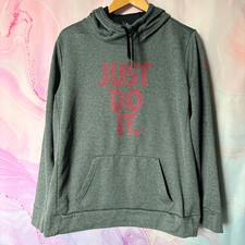 Nike L Just Do It Gray Pink Hoodie Sweatshirt Preppy Sporty Athletic Outdoors