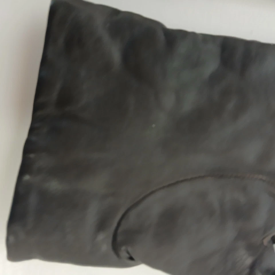 Luvas femininas de couro genuíno pretas vintage XL trançadas com punho de arco forrado anos 90 - Imagem 3 de 4