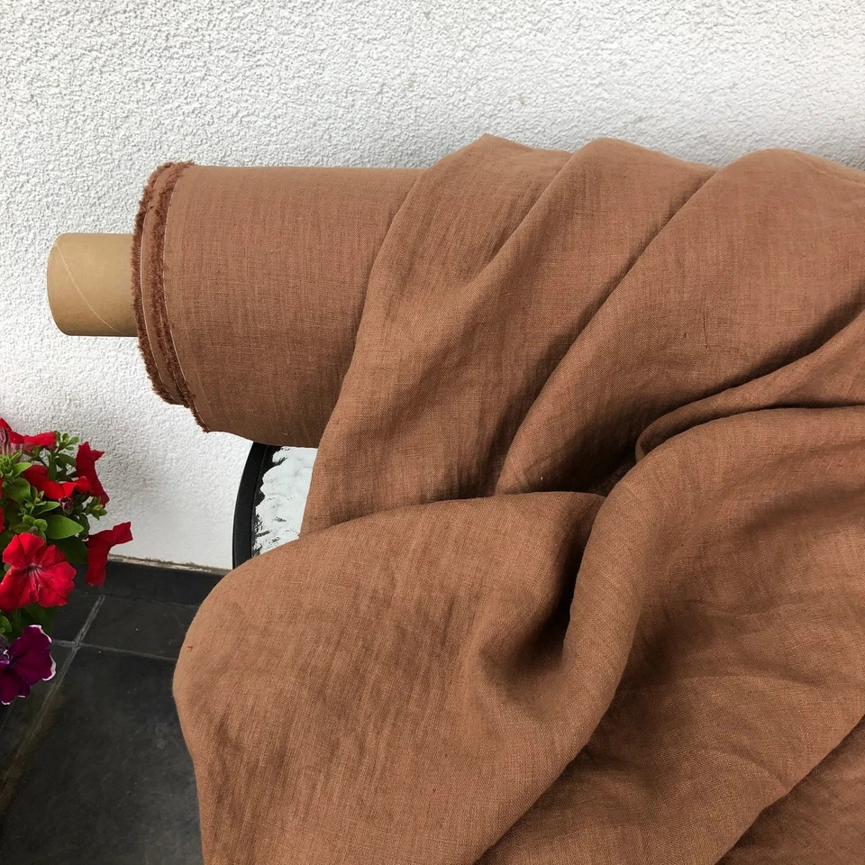 Cherry Vintage Red Linen Fabric by the Yard | Medium Weight Cloth - Image 2 of 4