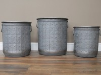 Set Of 3 Galvanised Metal Zinc Tub Planters Large Round Dolly Garden Drum Pots