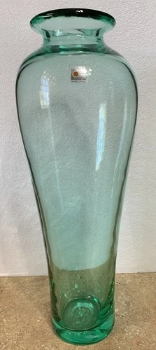 16” Tall Blenko Handmade Glass Vase Light Green Color