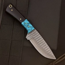 Custom Handmade Damascus Steel Fix Blade Hunting Knife With Leather Sheath