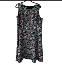 Talbots Dress Womens 18W Sleeveless Purple Floral Sheath Knee Length Preppy New