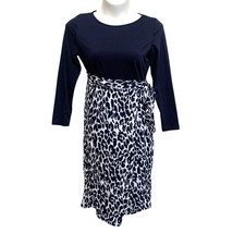 SHEIN Wrap Dress Women's Size XL Blue Gray White Animal Print Long Sleeve Midi