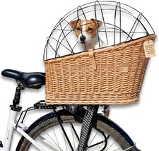 Natural Wicker Dog Bike Basket - 100 Organic Rattan Pet Carrier with Protective