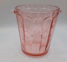 Pink Depression glass Ice Bucket with Etched Flowers Beautiful!
