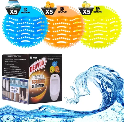DEUVUO 15 Urinal Screens Deodoriser Mat Anti Splash Toilet Fresh Fragrance for 30+ days
