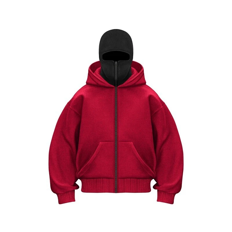 Balaclava Hoodie Zipper Winter Hoodies for Mens Double Layer Hooded Sweatshirt - Image 4 of 4