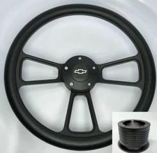 14" Black Steering Wheel (Black Half Wrap, Bowtie Horn Button, Adapter A17)