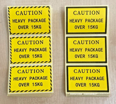 ACHTUNG SCHWERES PAKET ÜBER 15Kg gelbe Aufkleber. 76mm x 51mm FBA Gewicht Cargo