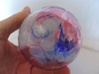 Hand Blown German Art Glass Ball Pink with Blue & White Splotched Swirl Design — photo 4