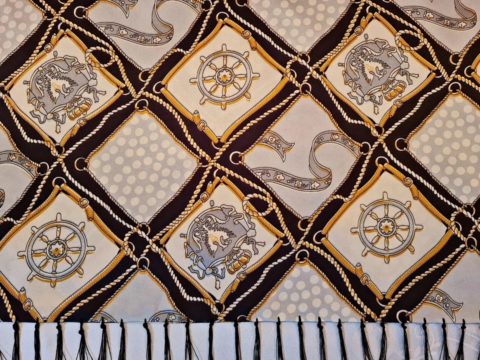 ШАРФ ВИНТАЖНЫЙ ПОДЛИННЫЙ МОРСКОЙ ИСКУССТВА ВЕРЕВКИ ЧЕРНЫЙ ГОРЧИЦА АТЛАСНЫЙ ДЛИННЫЙ МУЖСКОЙ ДВОЙНОЙ - Изображение 2 из 3