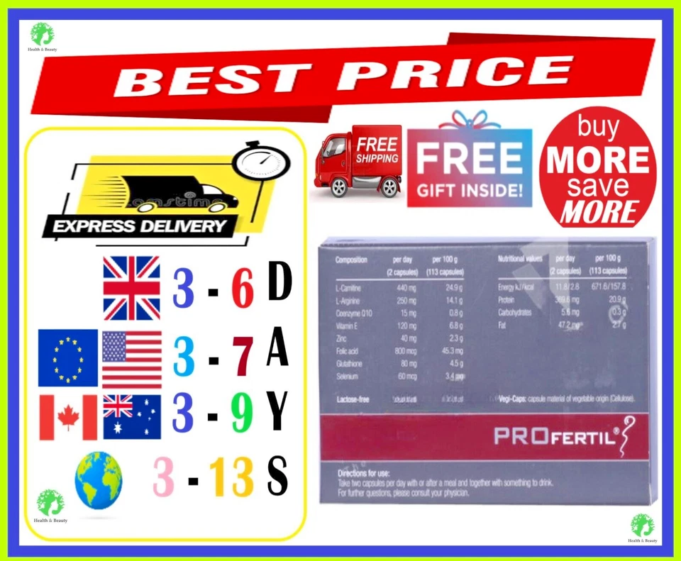 PROFERTIL- 60 Capsules-For Men -Fertility Reproduction-Food Supplement-FREE GIFT - Image 2 of 2