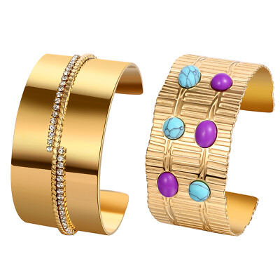 Women's Chunky Gold Pated Cuff Bracelet Wide Bangle Adjustable Open End Arm Cuff