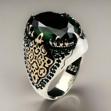 Men's Green Zircon Ring 925 Sterling Silver Handmade Jewelry Size 7-15