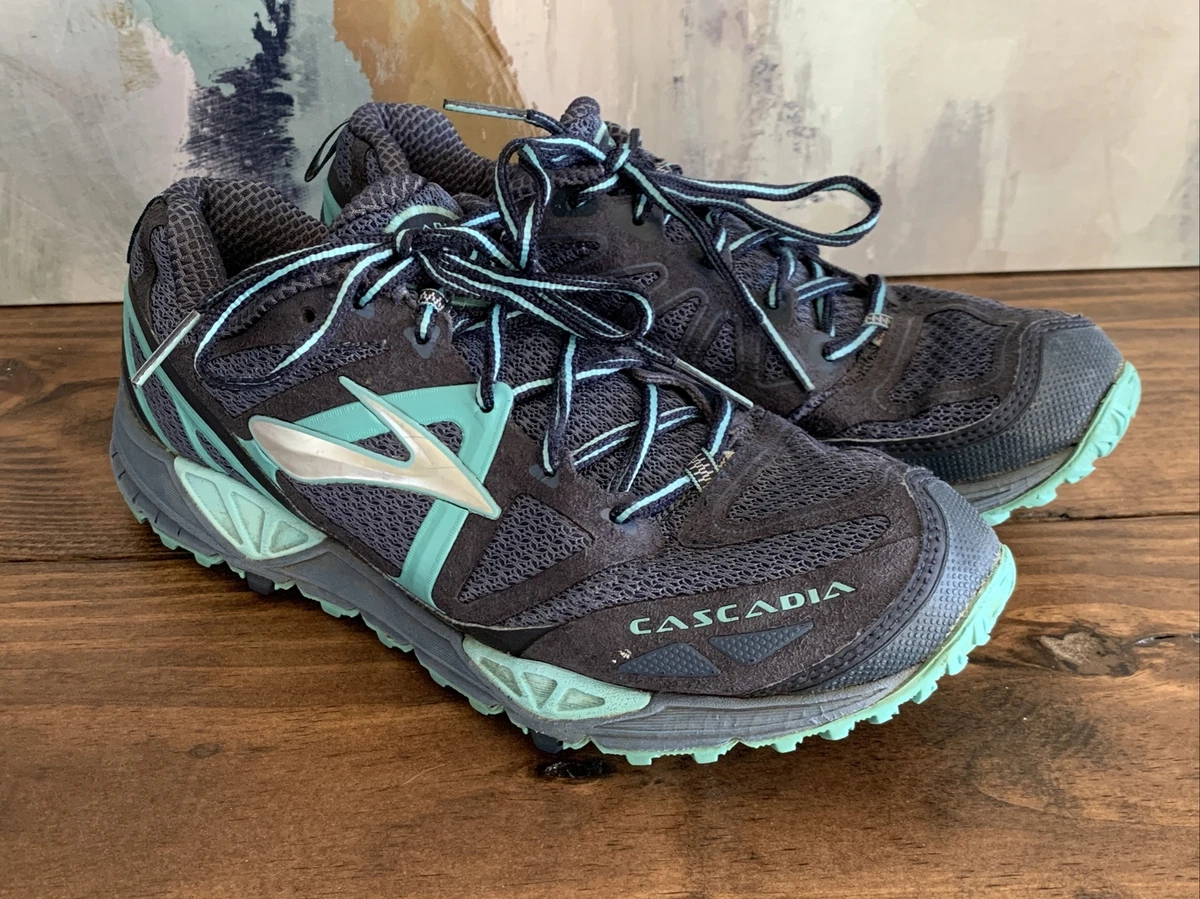 Brooks Cascadia 9 Womens Trail Running Shoes Size 10.5 B BLUE GREEN NO INSOLES