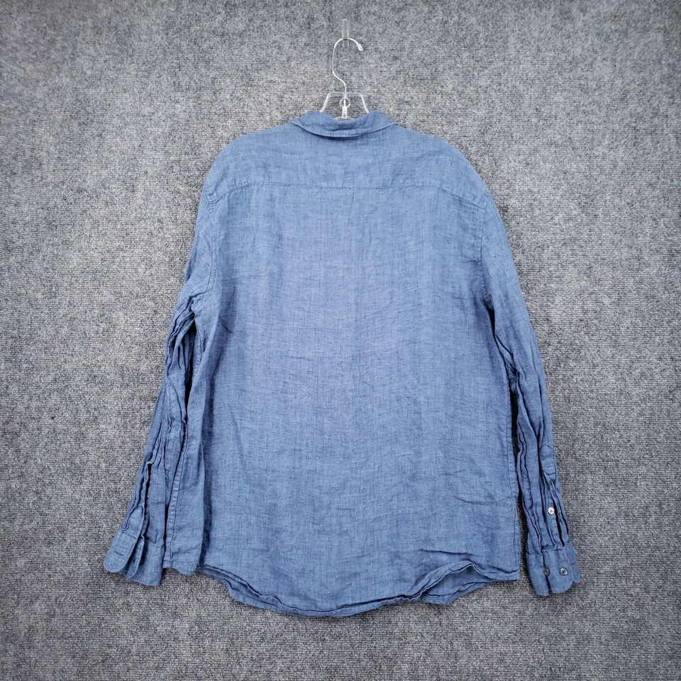 Perry Ellis Button Up Shirt Men L Large Blue Linen Roll Tab Long Sleeve Collared - Image 2 of 4