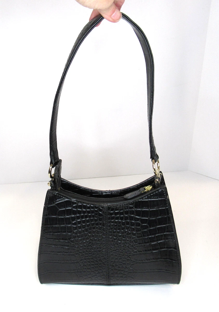 Liz Claiborne, Bags, Liz Claiborne Black Crocodile Print Patent Leather  Shoulder Bag