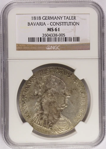 1818 German States Bavaria Constitution Taler NGC MS61 KM#708