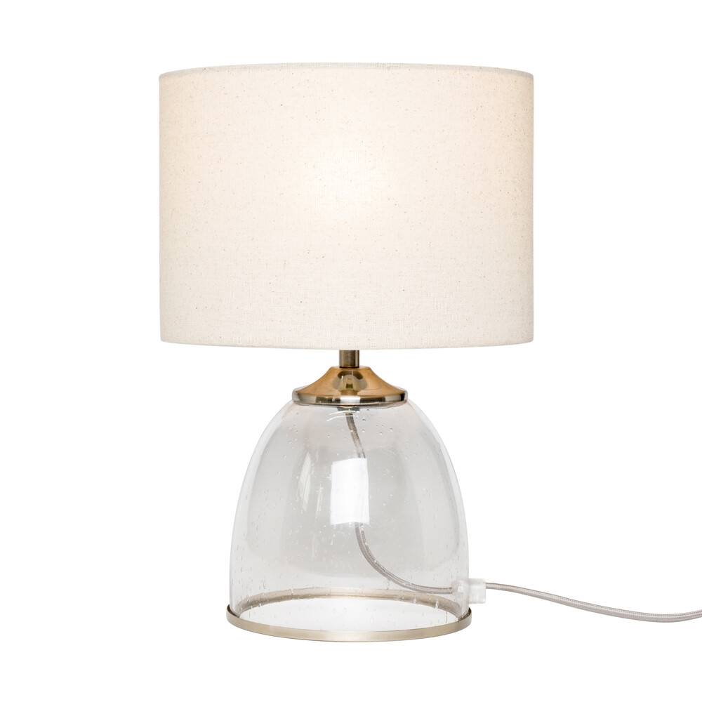 Litecraft Table Lamp Clear Glass Base With Natural Drum Shade - Satin Nickel