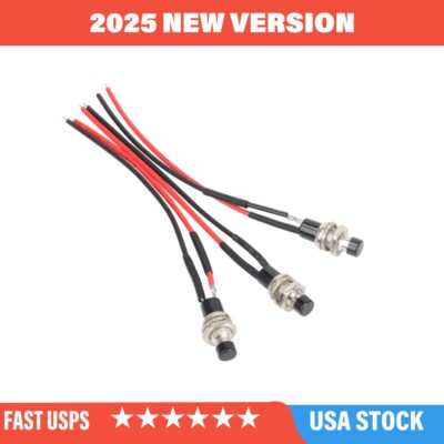 3Pcs Latching Push Button Switch ON/Off Switch Pre-soldered Wires 12V 5AMP SPST