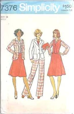 7376 / 7377 Vintage Simplicity SEWING Pattern Misses Jacket Skirt Pant Vest 1970