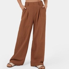 High Waisted Plicated Side Pocket Wide Leg Flowy Solid Palazzo Cotton Pants