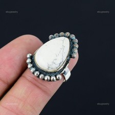 925 Sterling Silver Pear Howlite Gemstone New Statement Wife Ring Jewelry US 8