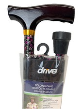 Aluminum Folding Cane Height Adjustable Black Floral For 5'3"-6'1" New In Pack
