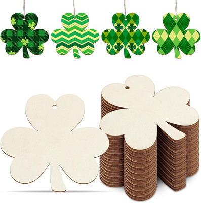 Wooden Shamrock Ornaments to Paint St. Patrick'S Day Decoration Cutouts Unfinish