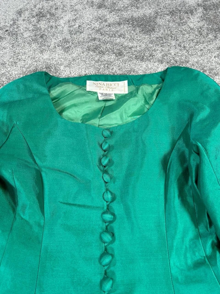 Nina Ricci Skirt Suit Womens 8 Green Cotton Blend - Image 2 of 4