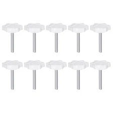 10pcs Star Knob M5 x 35mm Thread 32mm 6-Point Head Stud Hand Clamping Knob White
