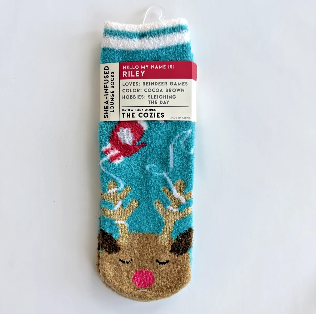 BATH & BODY WORKS SHEA INFUSED RILEY REINDEER GAMES COCOA BROWN COZY SOCKS NEW