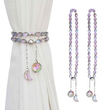 PEDOBO Magnetic Curtain Tiebacks, 2 Pack Crystal Beaded Sun Moon Purple